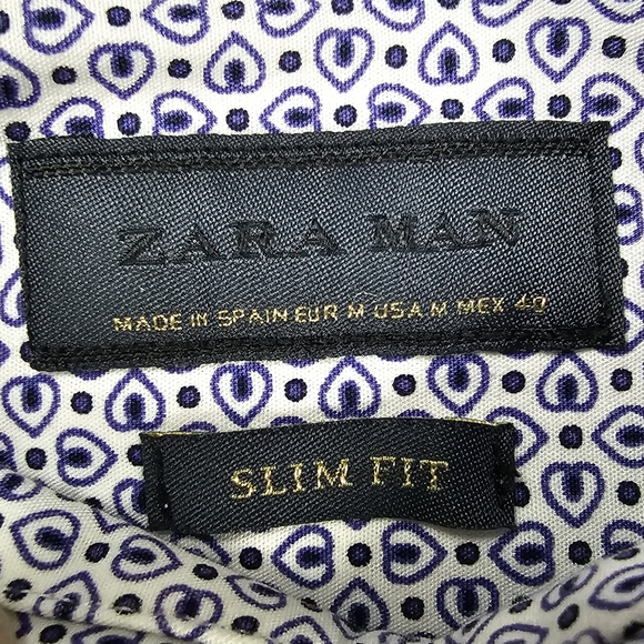 Zara Man Long Sleeve Slim Fit Button Down Shirt Blue White Men's Size Medium - Picture 7 of 15